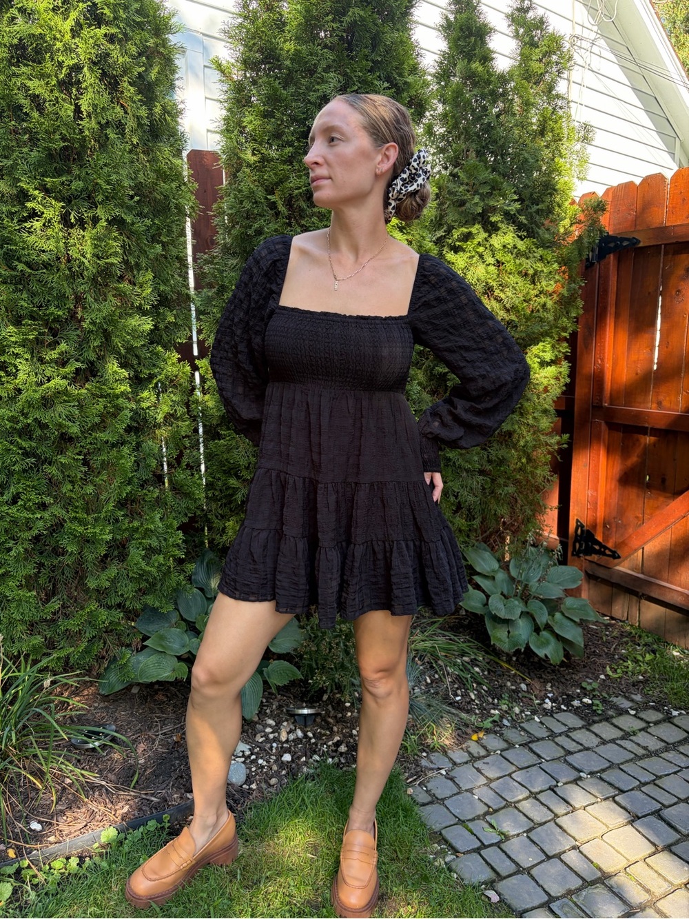 Urban Outfitters Black Smocked Square-Neck Mini Dress
